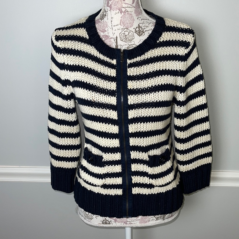 Loft Blue Striped Cardigan Small